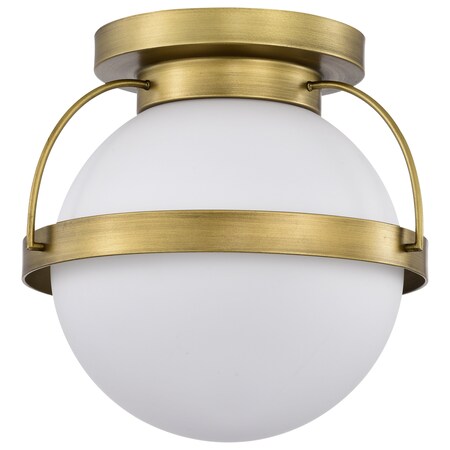 Nuvo Lakeshore 1-Light Small Flush Natural Brass White Opal Glass 60/7780